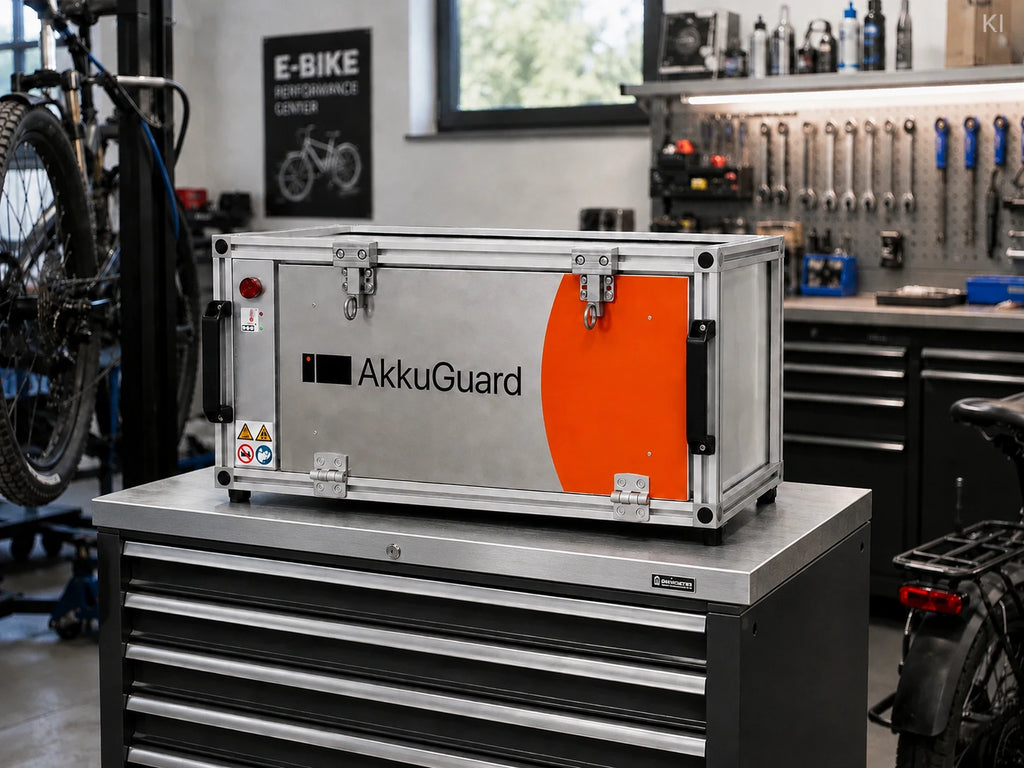 AkkuGuard E-Bike Akku Sicherheitsbox mit 3-stufigem Warnsystem