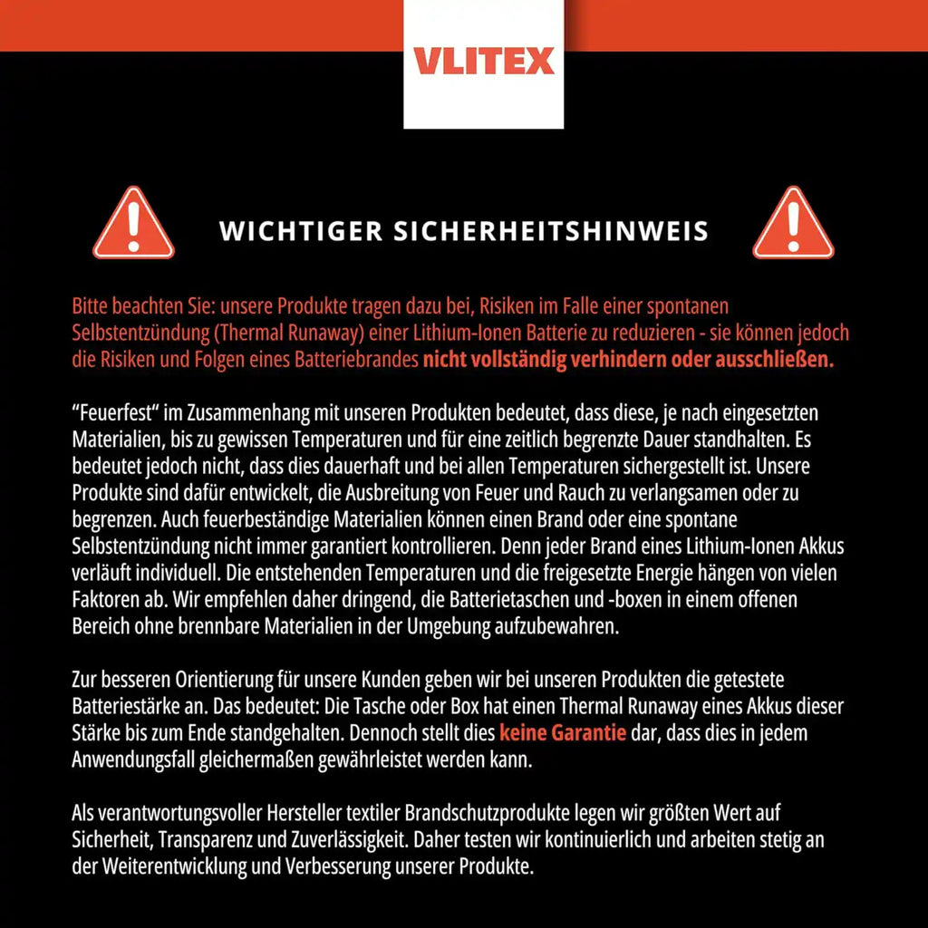 Vlitex Sicherheitshinweis