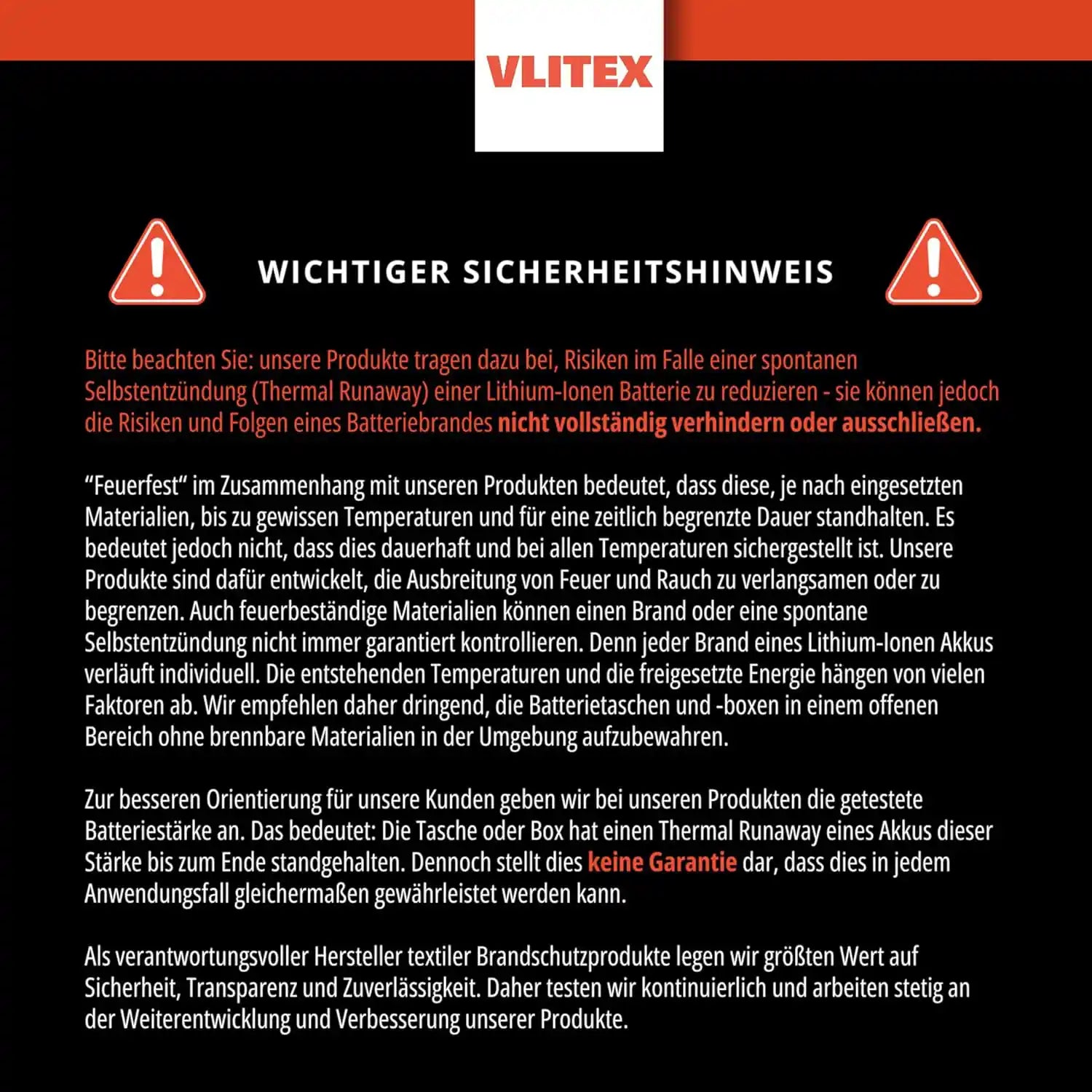 Vlitex Sicherheitshinweis